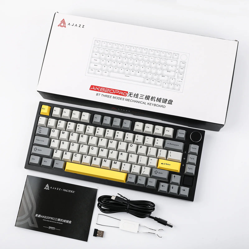 Ajazz AK820 PRO Wireless Mechanical Keyboard - Ajazz Gift Switches (Black/Grey/Yellow)