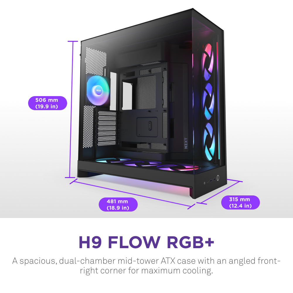 NZXT H9 Flow RGB Plus 2025 Edition E-ATX Mid Tower Case
