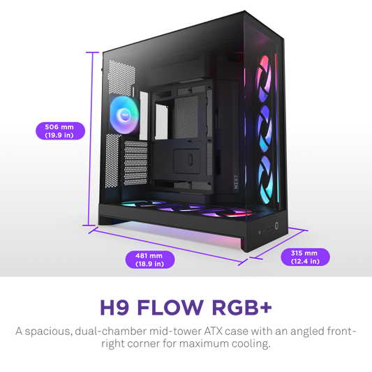 NZXT H9 Flow RGB Plus 2025 Edition E-ATX Mid Tower Case