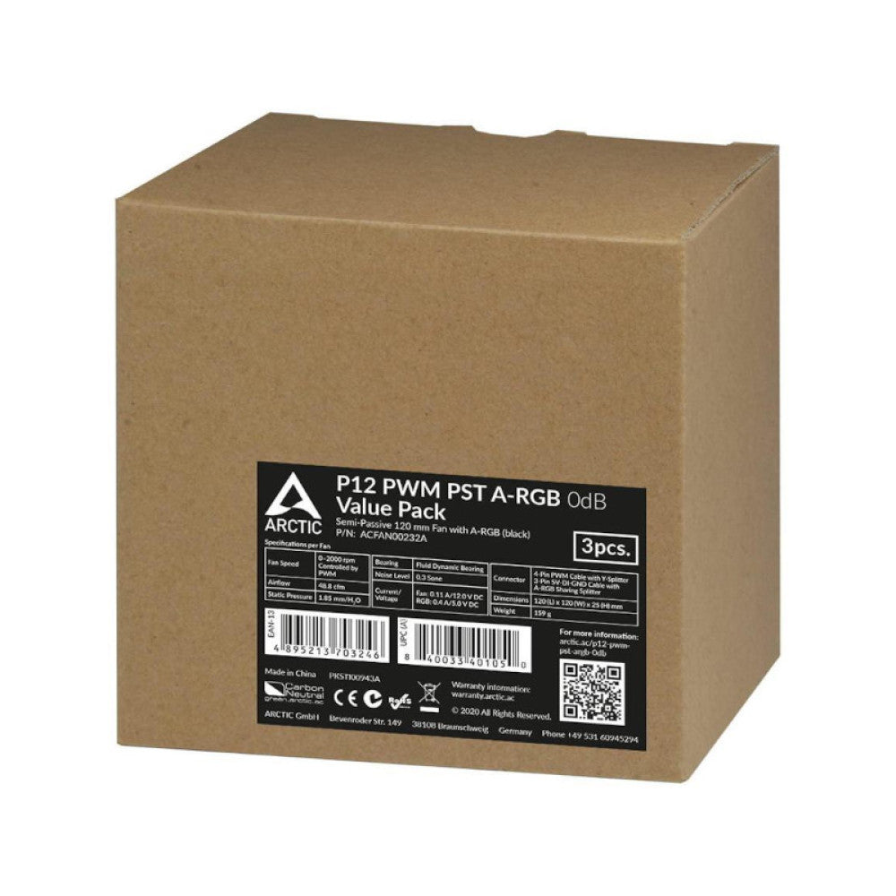 Arctic P12 PWM PST A-RGB Cabinet Fan (Triple Pack) - Black