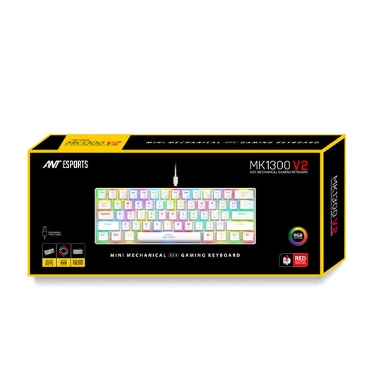 Ant Esports MK1300 V2 60% Mechanical Red Switches Gaming Keyboard - White