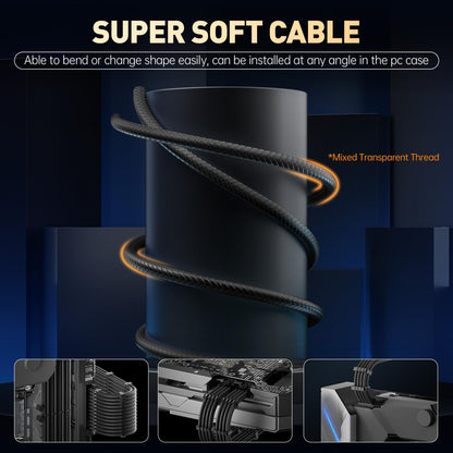 AsiaHorse Customization Mod Transparent Sleeve Extension Power Supply Cable Kit 16AWG ATX/EPS/8-pin PCI-E/6-pin PCI-E (Black Transparent)