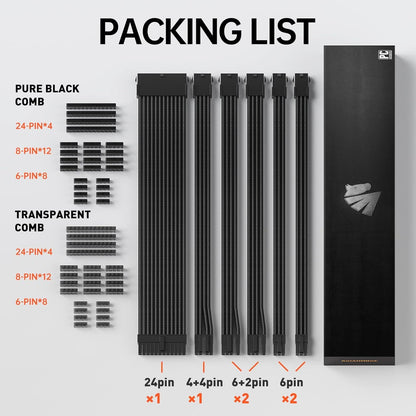 Asiahorse Customization Mod Sleeve Extension Power Supply Cable Kit 18AWG ATX/EPS/8-pin PCI-E/6-pin PCI-E (Black)