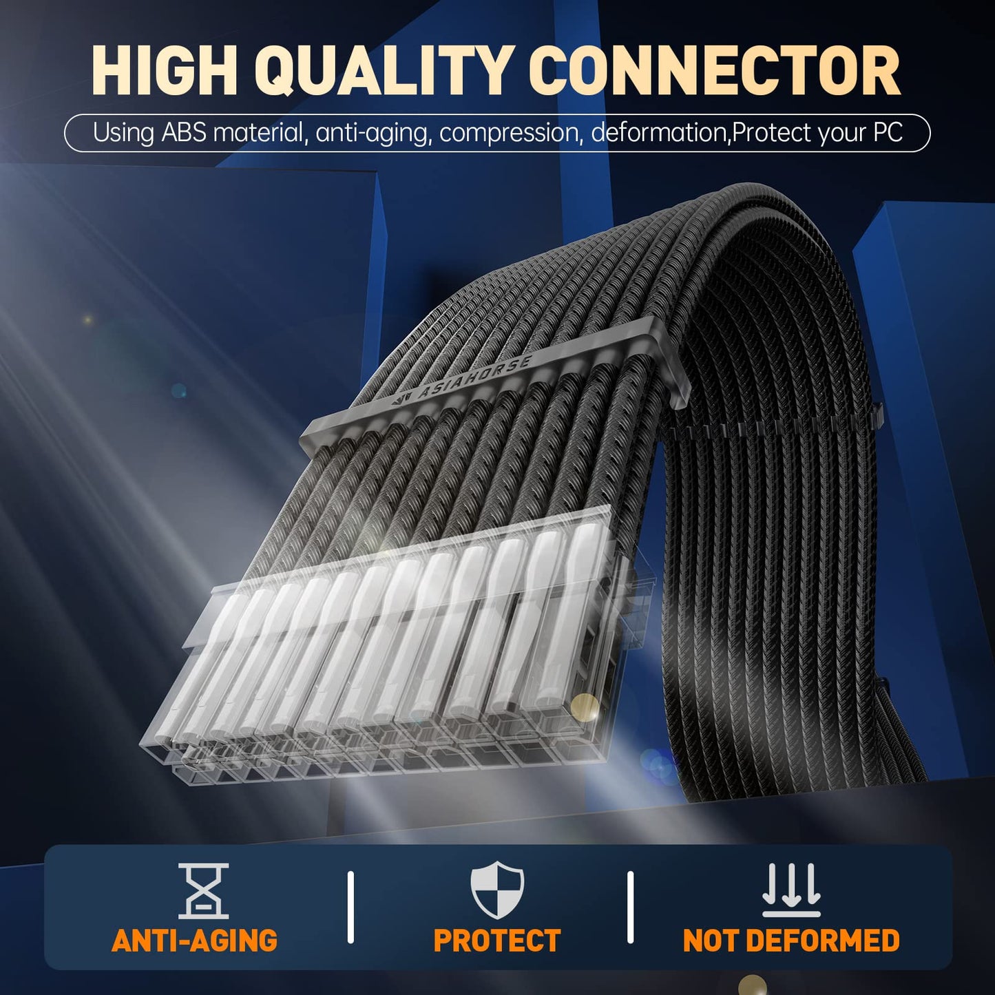 AsiaHorse Customization Mod Transparent Sleeve Extension Power Supply Cable Kit 16AWG ATX/EPS/8-pin PCI-E/6-pin PCI-E (Black Transparent)