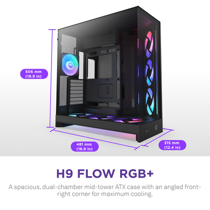 NZXT H9 Flow RGB Plus 2025 Edition E-ATX Mid Tower Case