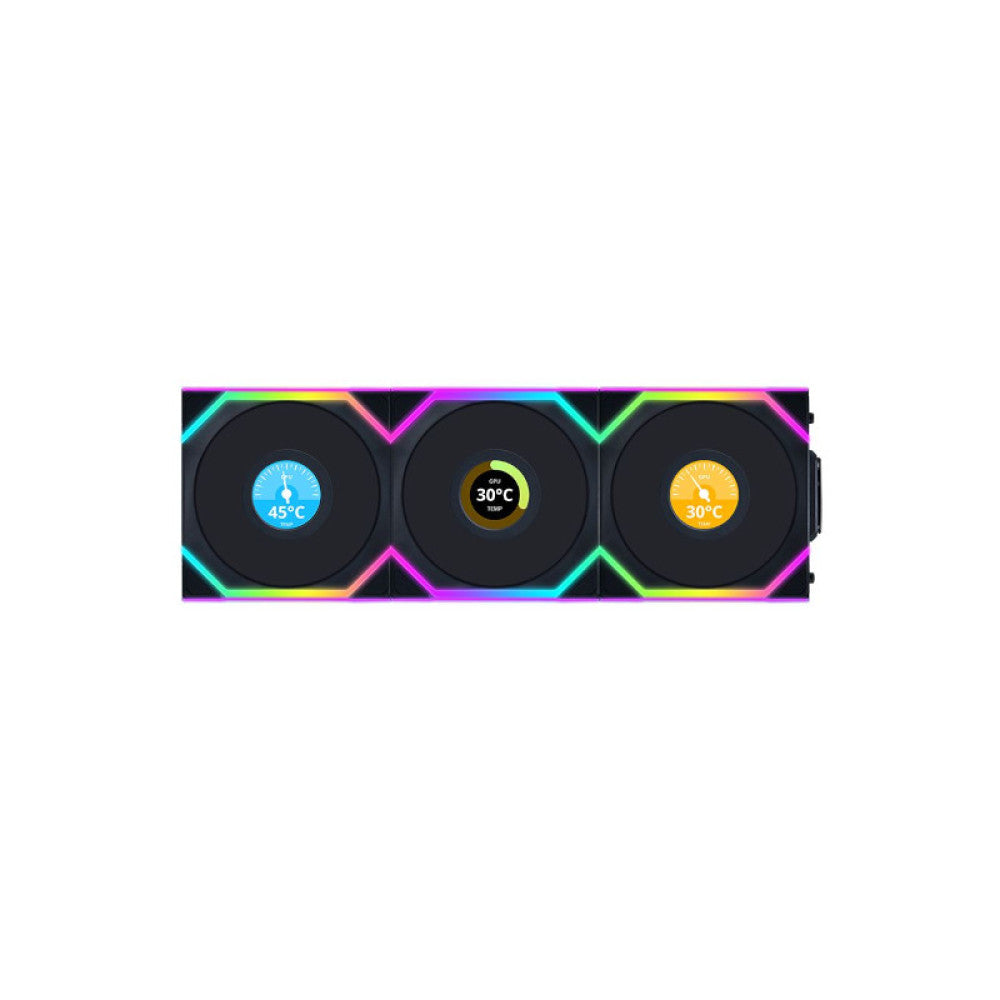 Lian Li Uni Fan SL Wireless LCD 120 Reverse Blade 120mm Case Fan Triple Pack - Black