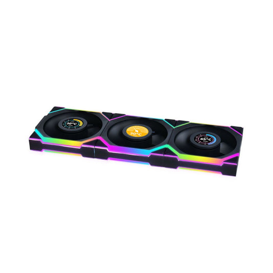 Lian Li Uni Fan SL Wireless LCD 120 Reverse Blade 120mm Case Fan Triple Pack - Black