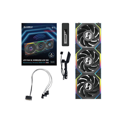 Lian Li Uni Fan SL Wireless LCD 120 Reverse Blade 120mm Case Fan Triple Pack - Black