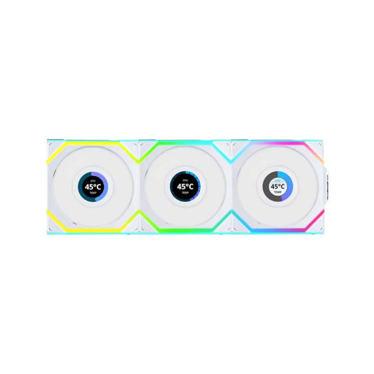 Lian Li Uni Fan SL Wireless LCD 120 Reverse Blade 120mm Case Fan Triple Pack - White