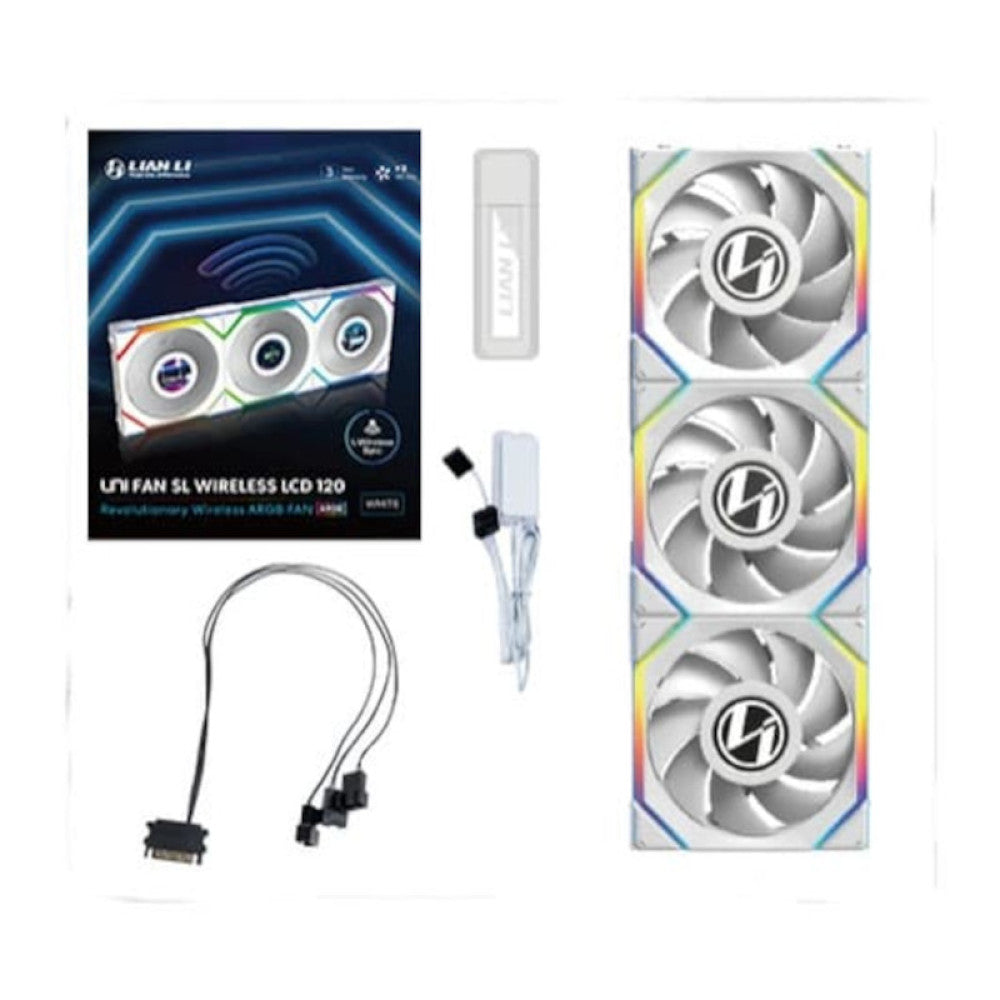 Lian Li Uni Fan SL Wireless LCD 120 120mm Case Fan Triple Pack - White