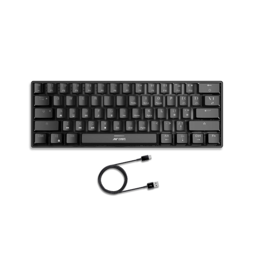 Ant Esports MK1300 Mini Wired 60% Mechanical Gaming Keyboard with Blue Switches, Multicolour Backlit